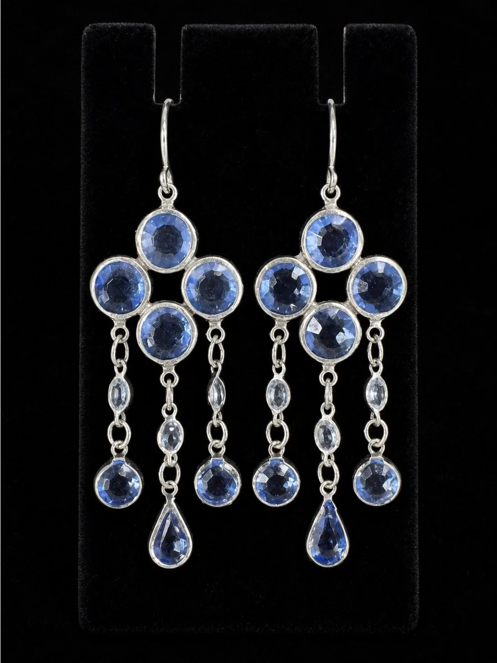 Silver and Blue Stone Chandelier Earrings